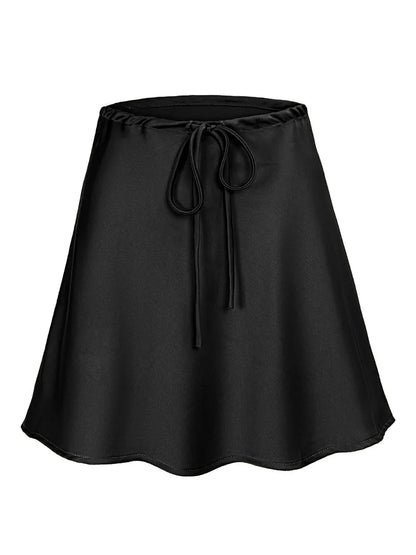 Satin Mini Skirts Women Summer Beige Silk Short Skirt For Woman Drawstring High Waist Black Satin Skirt A Line Women Short 2025 - Smarsty