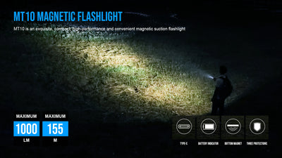 Trustfire MT10 Rechargeable LED EDC Flashlight 1000 Lumens Type USB C Charging Torch Mini 16340 Light MVB Optics with Magnet Lan
