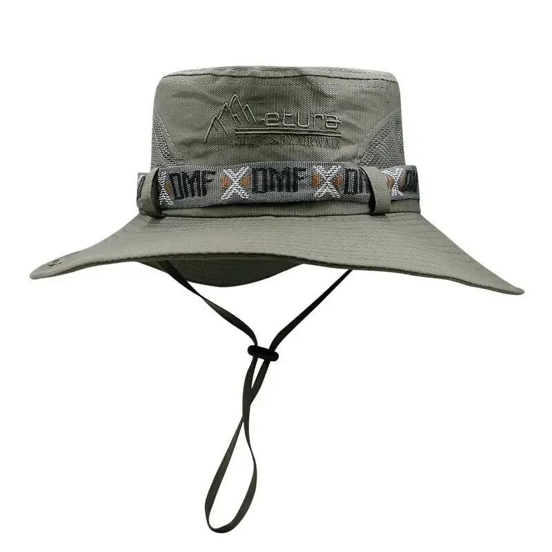 Summer Men Bucket Hat Outdoor UV Protection Wide Brim Panama Safari Hunting Hiking Hat Mesh Fisherman Hat Beach Sunscreen Cap - Smarsty