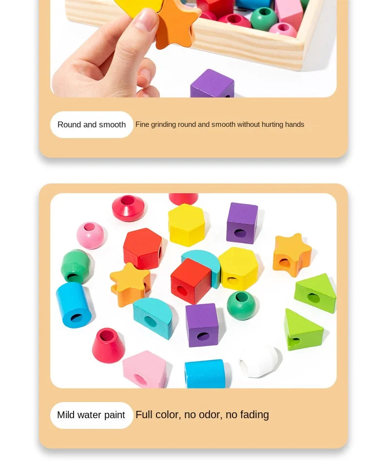 Montessori Wooden Toys Color Shape Matching Puzzle Game Colorful Beaded Color Cognition Early Educational Toys Gift for Children - Smarsty