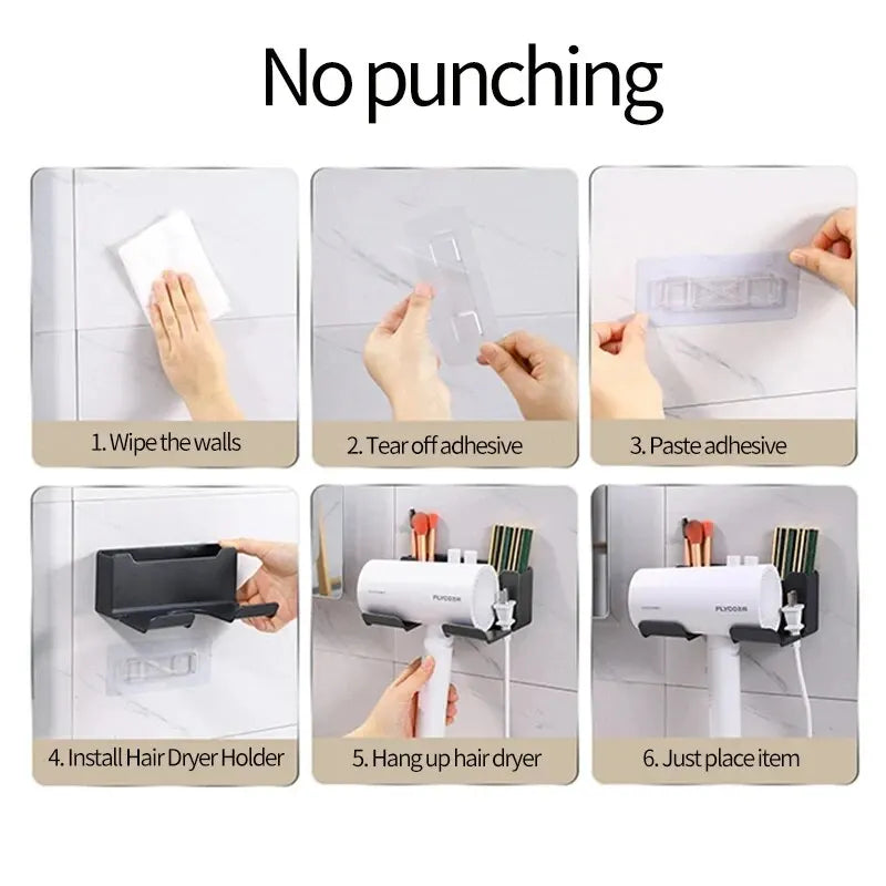 Multifunctional Wall Mounted Hair Dryer Stand Organizer - Smarsty