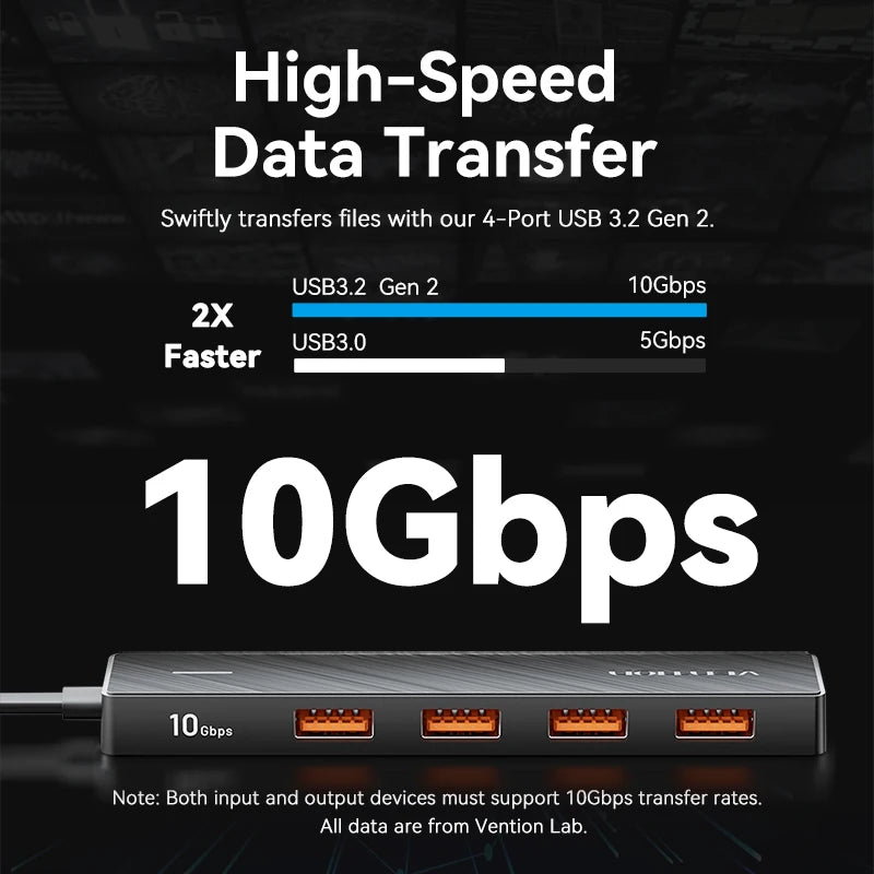 4 Port USB Hub USB 3 Gen 2 10Gbps LaptopCompatibleDevice