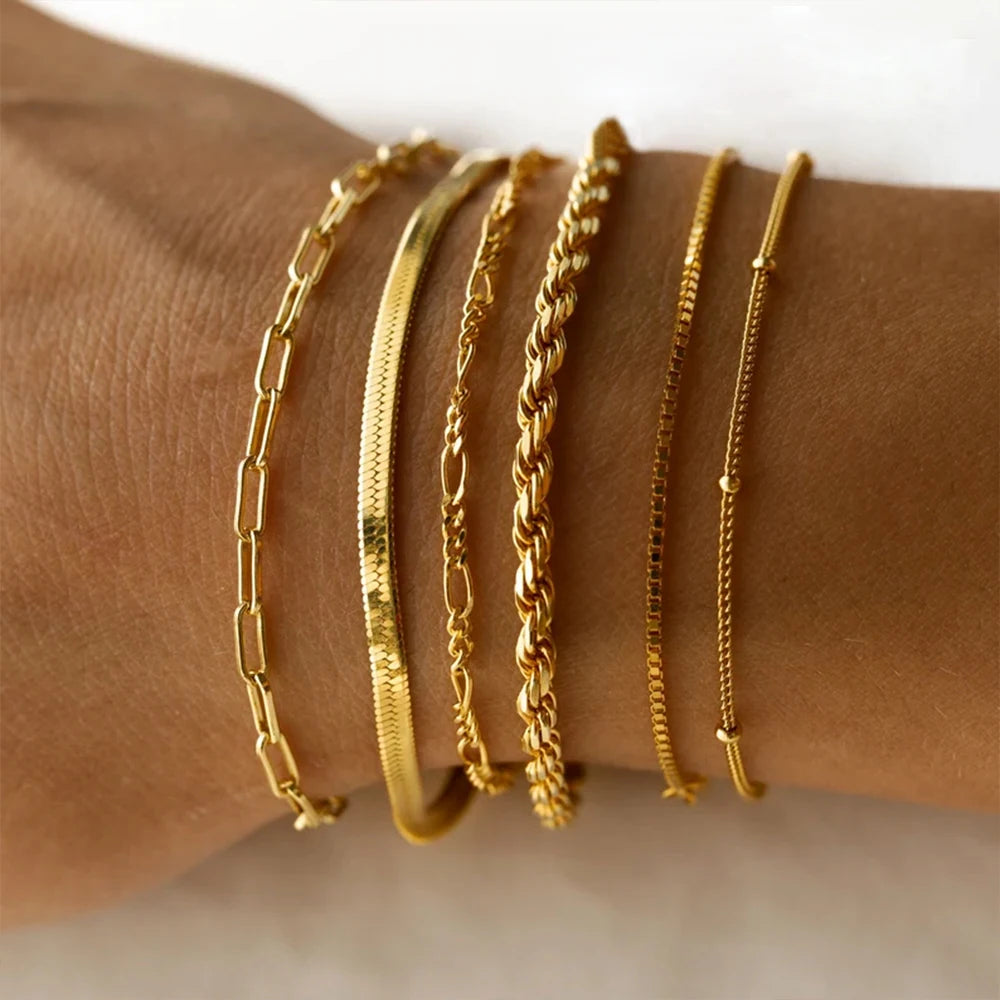 Gold Stainless Steel Twist Chain Bracelet for Women - Smarsty