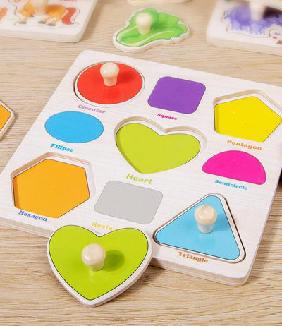 Wooden Puzzle Montessori Toys for Kids Cartoon Animal Traffic Hand Grab Boards Early Learning Educational Toys for Children - Smarsty
