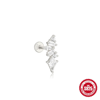 925 Silver Star Moon Zircon Stud Earrings Hypoallergenic - Smarsty