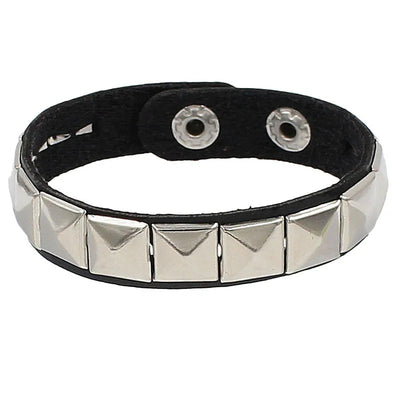 2024 Adjustable Black Pu Leather Spike Bracelet - Smarsty