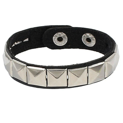 2024 Adjustable Black Pu Leather Spike Bracelet - Smarsty