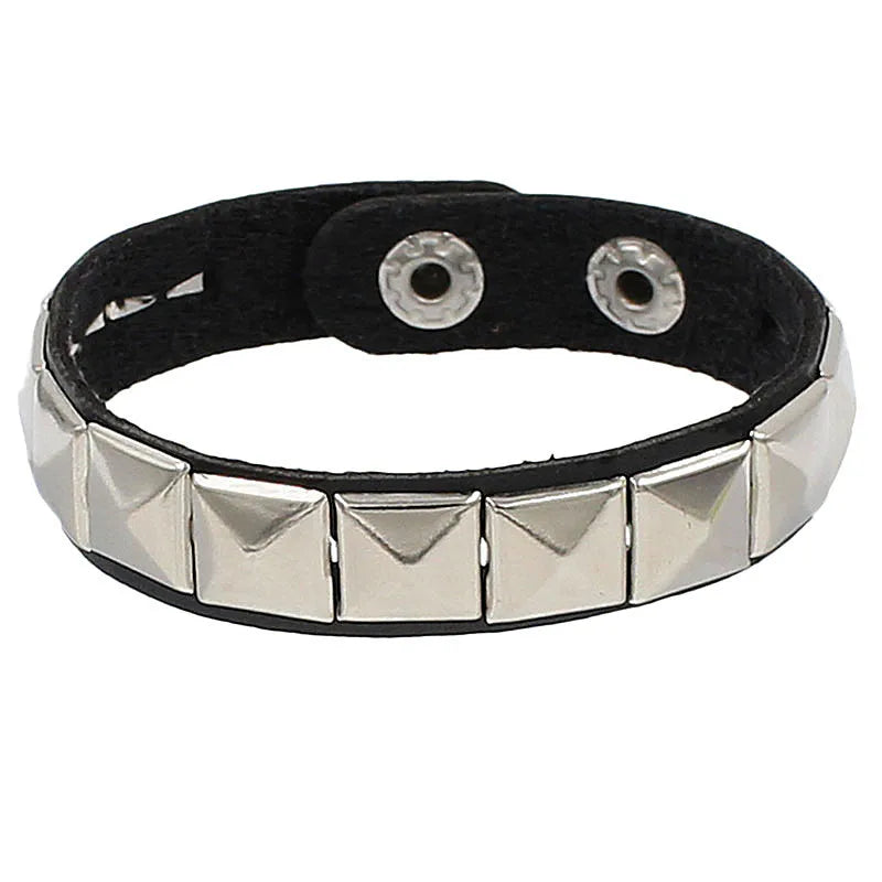 2024 Adjustable Black Pu Leather Spike Bracelet - Smarsty