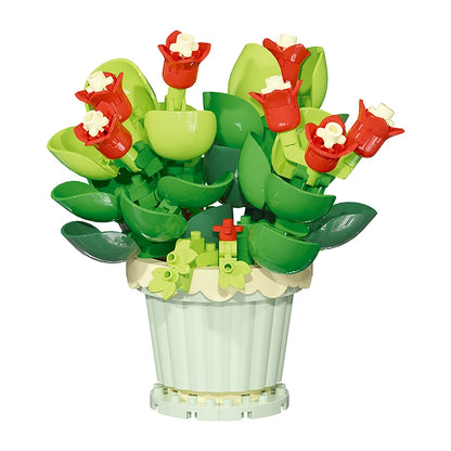 Building block flower simulation bouquet small particle assembly puzzle toy children's handmade DIY potted tabletop ornament - Smarsty