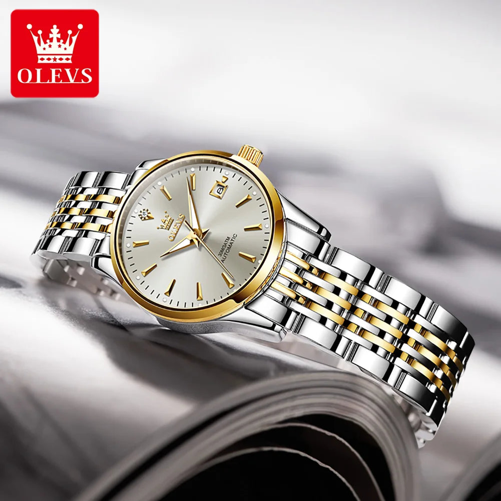 OLEVS Ladies Automatic Wristwatch Waterproof Stainless Steel - Smarsty