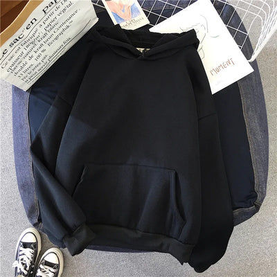 2024Autumn Casual Women's Solid Hoodie Comfortable Strecth Sweatshirts Loose Pocket Warm Clothes Fashion Street Female Pullovers - Smarsty