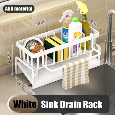 Kitchen Sink Drain Rack Organizer ABS Plastic Self-draining Sink Shelf Soap Sponge Holder Dishcloth Towel Rack filter basket by Smarsty