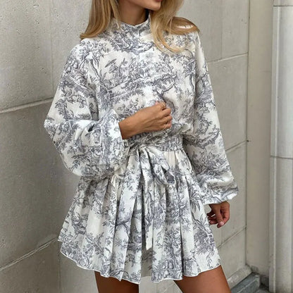 Autumn new women's clothing style elegant, fashionable, casual, sexy commuting long sleeved lace up Chinese style printed dress - Smarsty