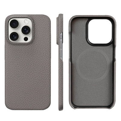 MagSafe Leather Case Natural Cowhide Lychee Finish Premium for iPhone 15, 16, 17 - Smarsty