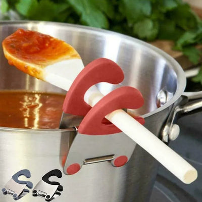 Pot Spoon Holder Pot Clip Holder Anti Scald Silicone Grip for Spoon Spatula Fork Cooking Utensils Spoon Rest Kitchen Accessories by Smarsty