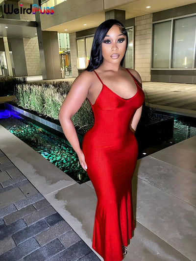 Weird Puss Sexy Backless Women Evening Maxi Dress Folds V-Neck Sleeveless Coquette Elegant Mermaid Matching Banquet Prom Bodycon - Smarsty