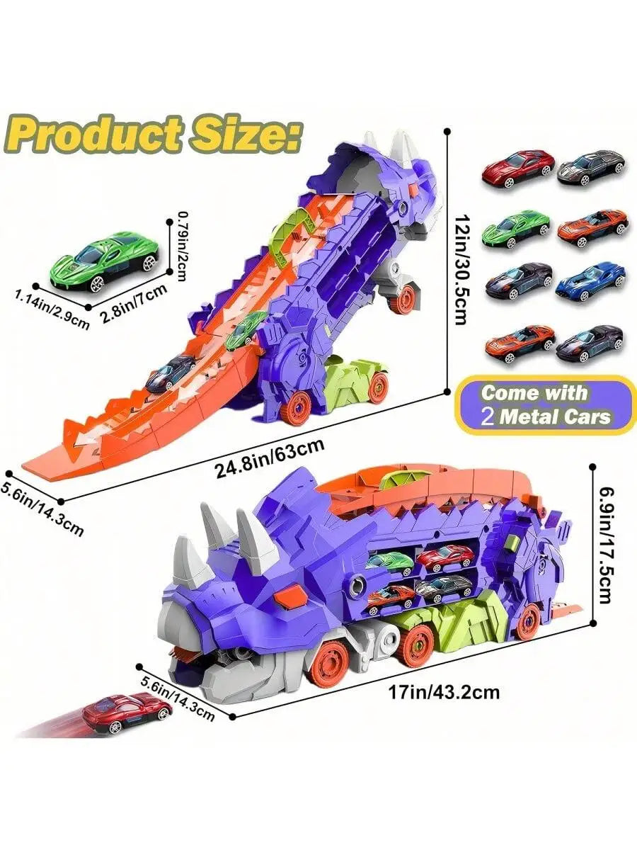 New product folding dinosaur Transporter Car Toys competitive game roll to eat & store die-cast cars（Come with2 Metal Cars） by Smarsty