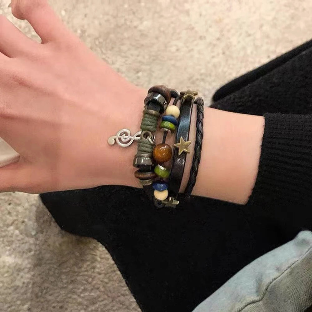 Handmade Leather Wrap Bracelet With Adjustable Beads - Smarsty