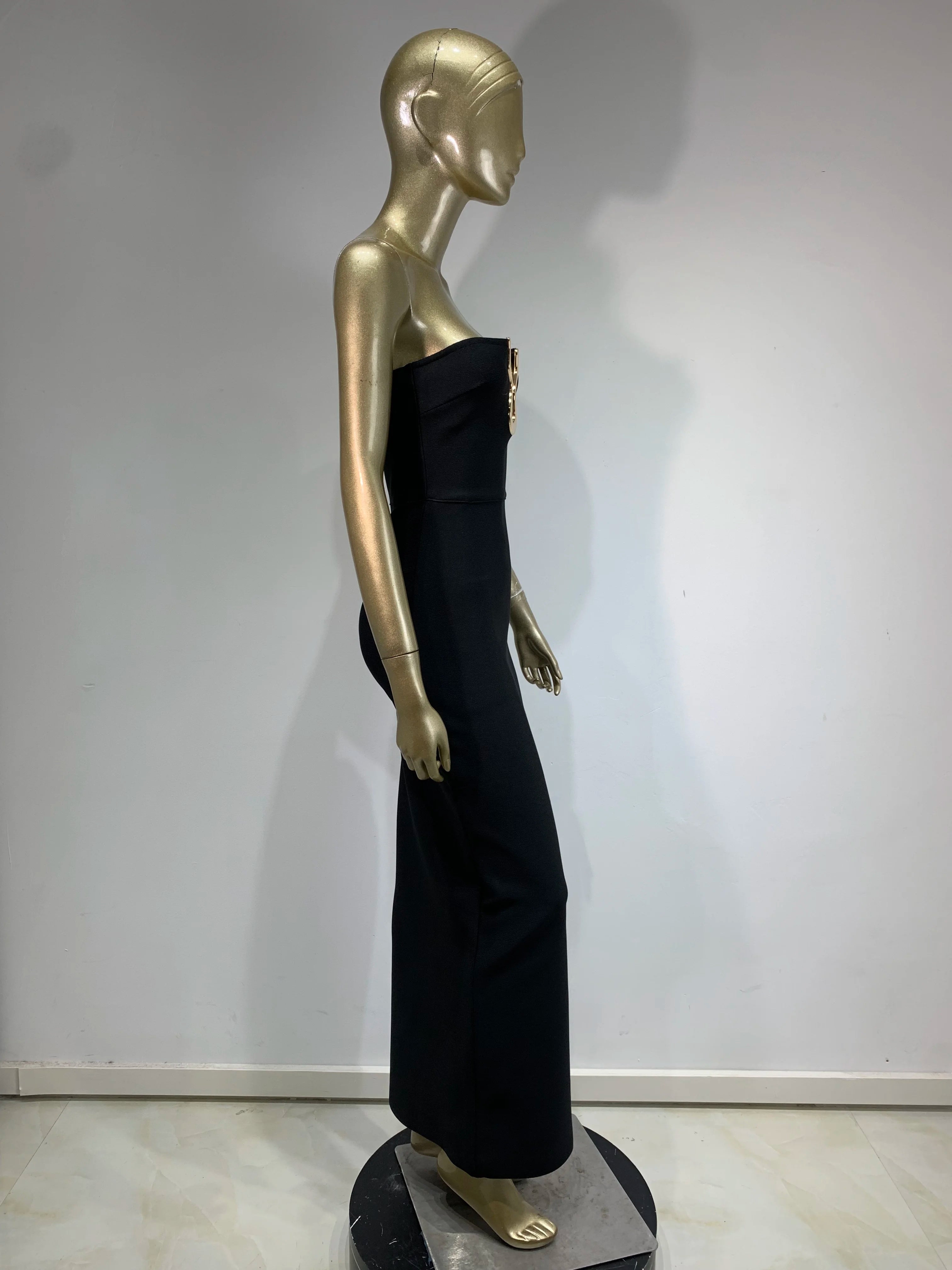 Ladies Women Celebrity Sexy Strapless Backless Black Maxi Long Bodycon Bandage Dress 2025 Elegant Evening Club Party Outfit
