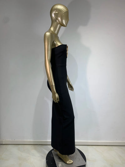 Ladies Women Celebrity Sexy Strapless Backless Black Maxi Long Bodycon Bandage Dress 2025 Elegant Evening Club Party Outfit - Smarsty