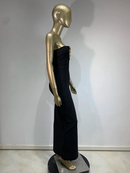 Ladies Women Celebrity Sexy Strapless Backless Black Maxi Long Bodycon Bandage Dress 2025 Elegant Evening Club Party Outfit