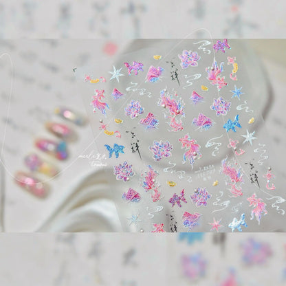 5D Summer Beach Nail Stickers with Shiny Sea Designs - Smarsty