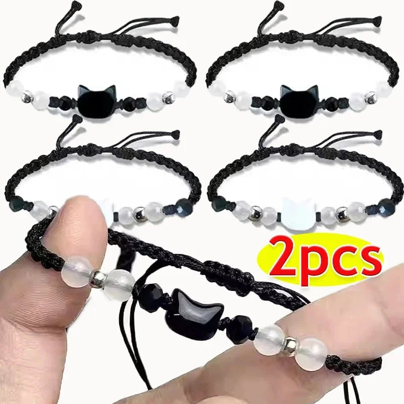 Moonstone Obsidian Couple Bracelets Handmade Minimalist Jewelry - Smarsty