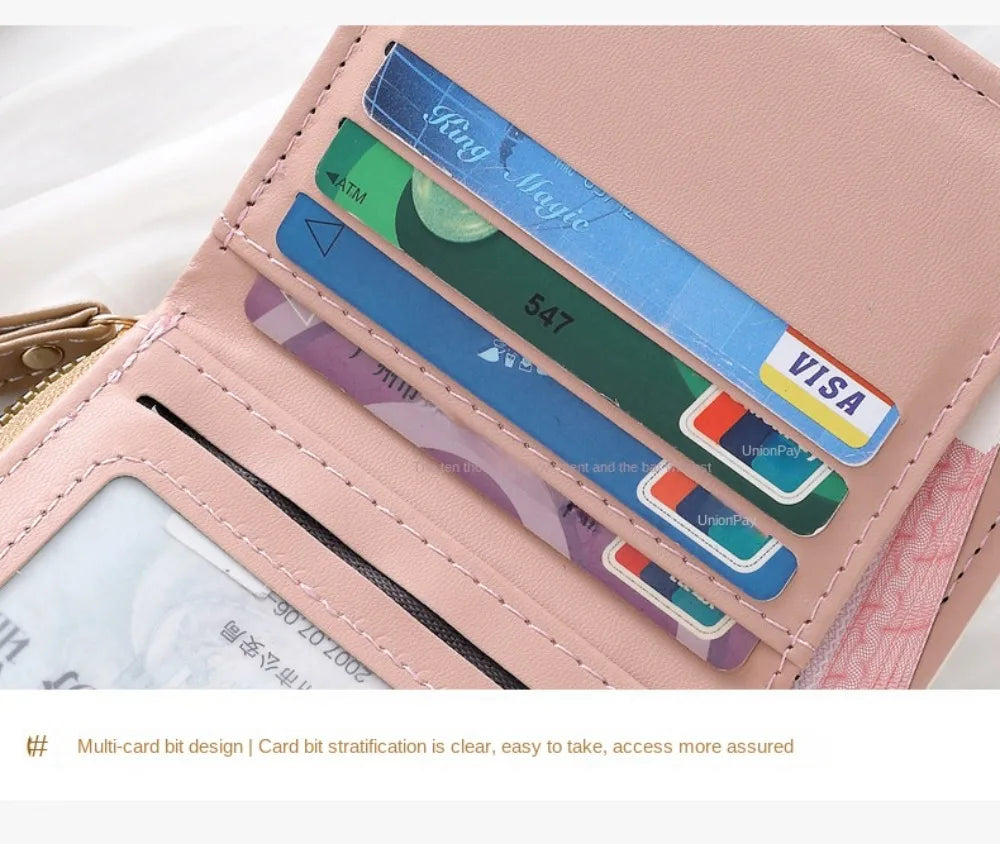 Cute Cat Coin Purse Women Fashion Short Wallet PU Leather Large Capacity Wallet Lightweight ID Card Holder Travel Cash Coin Bag - Smarsty