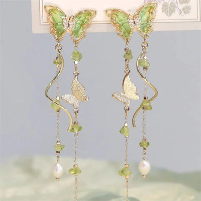 Elegant Red Zircon Butterfly Drop Earrings for Women Fashion - Smarsty