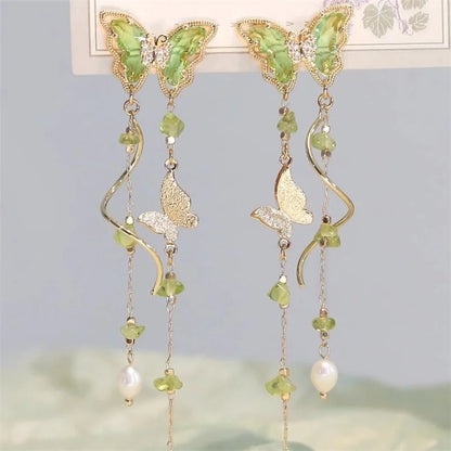 Elegant Red Zircon Butterfly Drop Earrings for Women Fashion - Smarsty