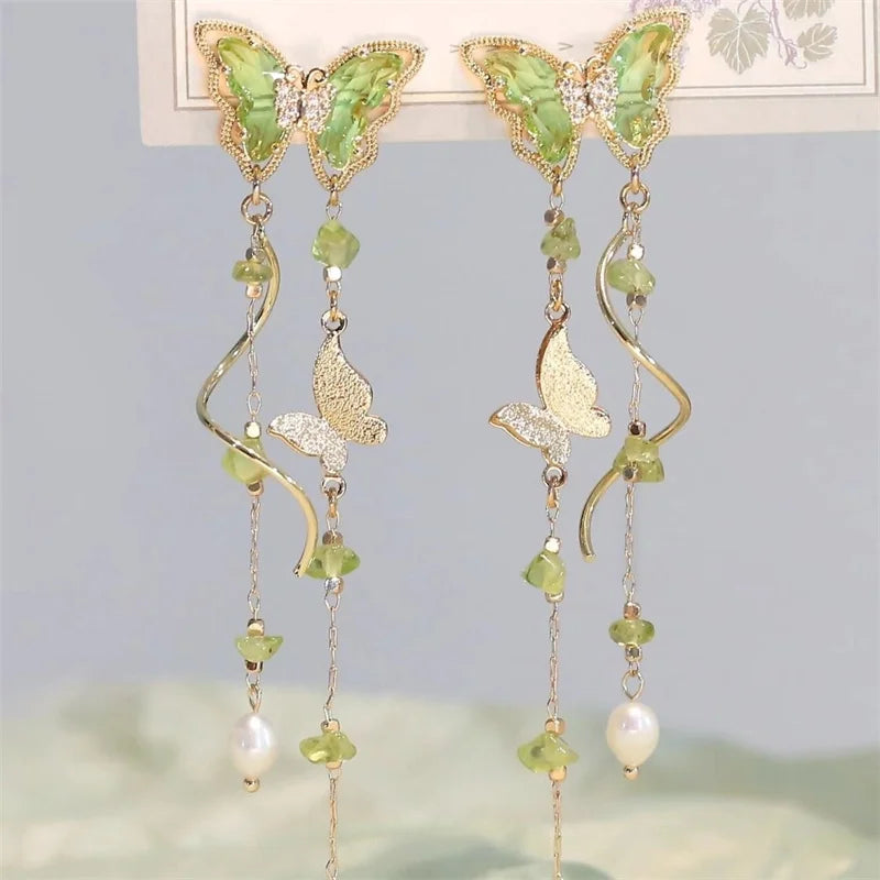 Elegant Red Zircon Butterfly Drop Earrings for Women Fashion - Smarsty
