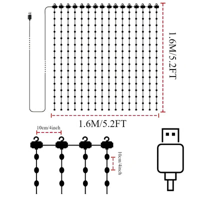 LED Decoration RGB curtain Smart Lights App Controlled String Fairy Lights DIY Pattern and Text Programmable Music Sync Reote