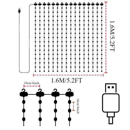 LED Decoration RGB curtain Smart Lights App Controlled String Fairy Lights DIY Pattern and Text Programmable Music Sync Reote