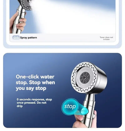 New High Pressure Water Saving Filter Shower Head 5 Modes Handheld Shower Head One Button Stop Bathroom Accessories Set - Smarsty