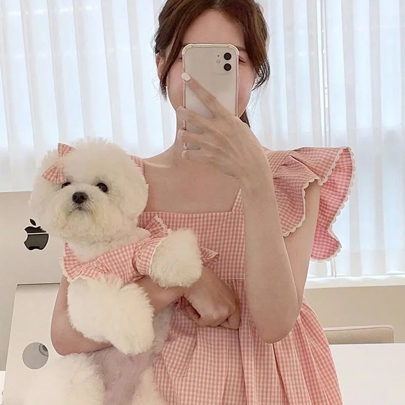 Pink Plaid Lace Dog Dress for Summer Comfort - Smarsty