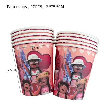 Pink Roblox Birthday Party Decorations Tableware Set - Smarsty