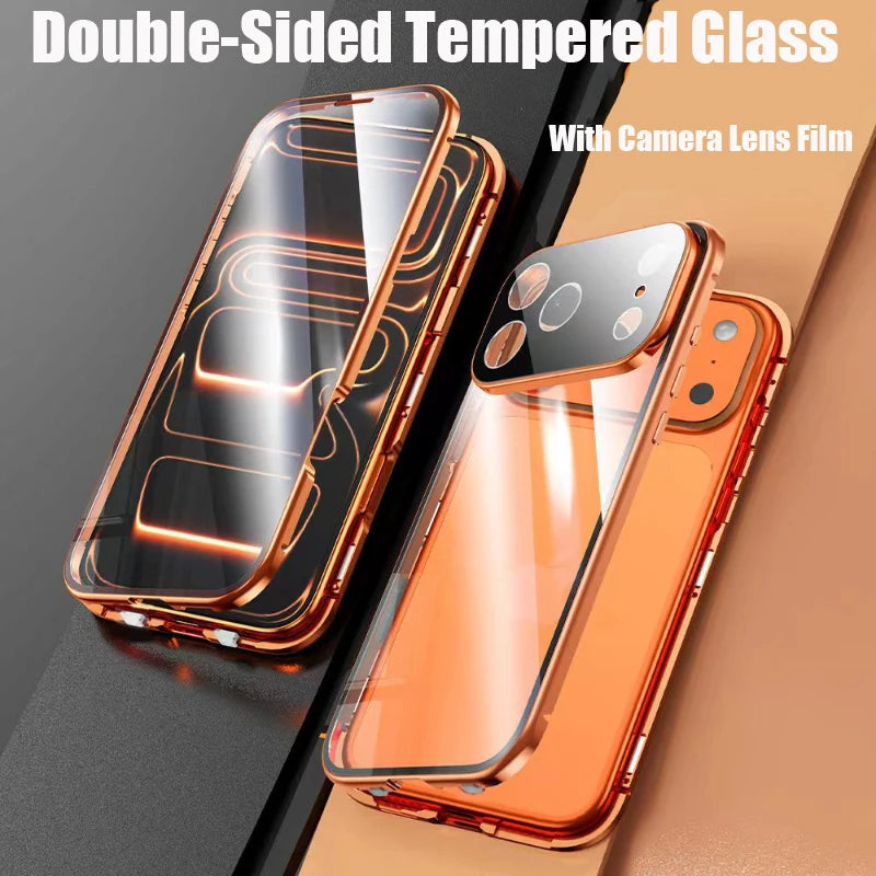 360 ° Full Protection Metal Magnetic Double-Sided Glass Snap Lock Phone Case For iPhone 17 Pro Max/17/Air/17 Pro Bumper Cover