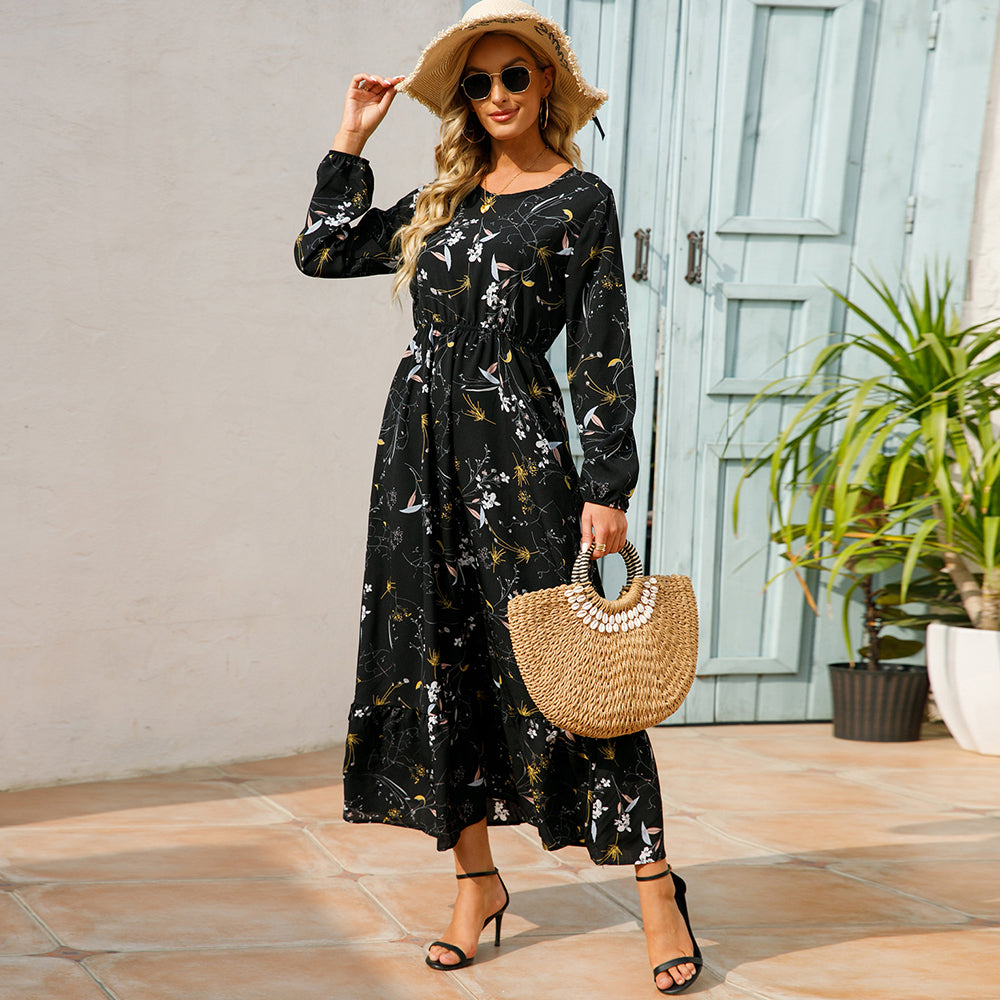 2023 Sping Summer Bohemian Women Maxi Dress Casual Long Sleeve High Waist Beach Woman Chiffon Dresses Floral Vestidoes Mujer New - Smarsty