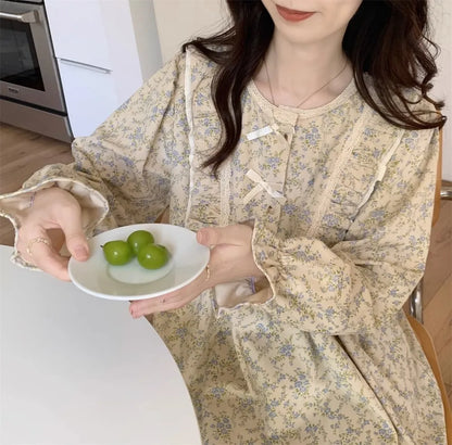 Women Plus Size Pajamas Garden Style Student Homewear Two-Piece Korean Version of the Bow Can Be Worn Outside Long-Sleeved women - Smarsty