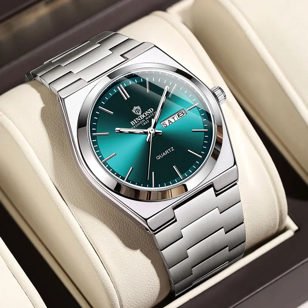 Luxury Stainless Steel Men's Watch with Double Calendar - Smarsty