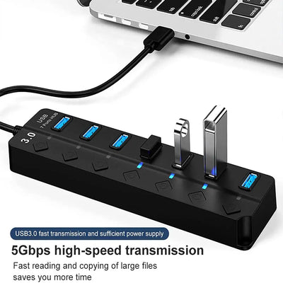USB 3.0 Hub 7 Port High Speed Powered Switch Cable - Smarsty