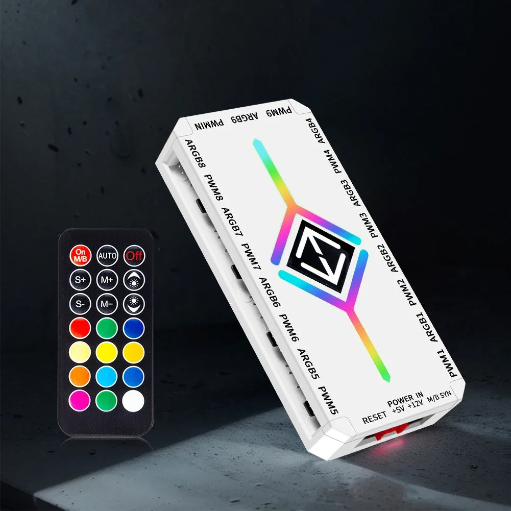 Multi Port 3 in 1 PWM Magnetic ARGB Fan Hub Splitter for PC with Remote Control Supports 9 Fans and Custom Lighting