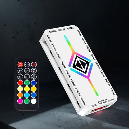 Multi Port 3 in 1 PWM Magnetic ARGB Fan Hub Splitter for PC with Remote Control Supports 9 Fans and Custom Lighting