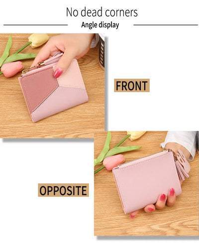 Fashion Women's Wallet Zipper Coin Purse Lady Short Clutch Purse Handbag Patchwork Leather Female Card Holder Wallet Phone Pouch - Smarsty