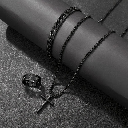 Men's 3 Piece Alloy Jewelry Set with Cross Pendant - Smarsty