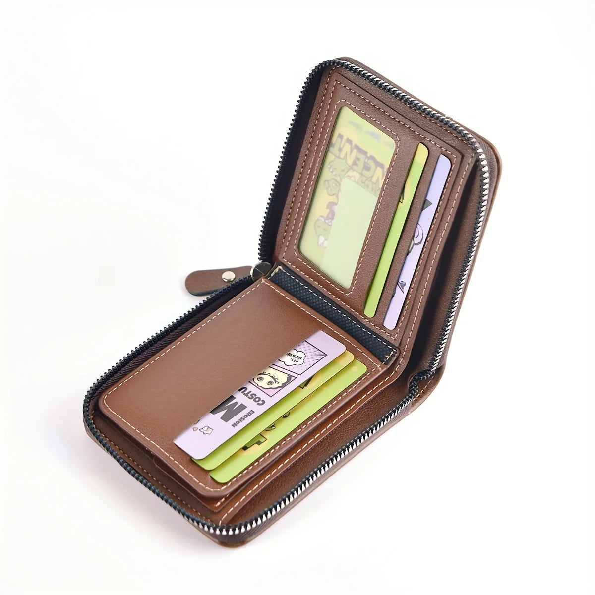 Men's Wallet Made of PU Wax Oil Skin Purse for Men Coin Purse Short Male Card Holder Wallets Zipper Around Money Coin Purse - Smarsty
