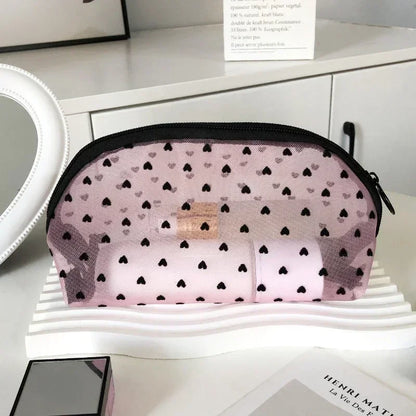 Heart Shaped Nylon Mesh Cosmetic Bag Zipper Organizer - Smarsty