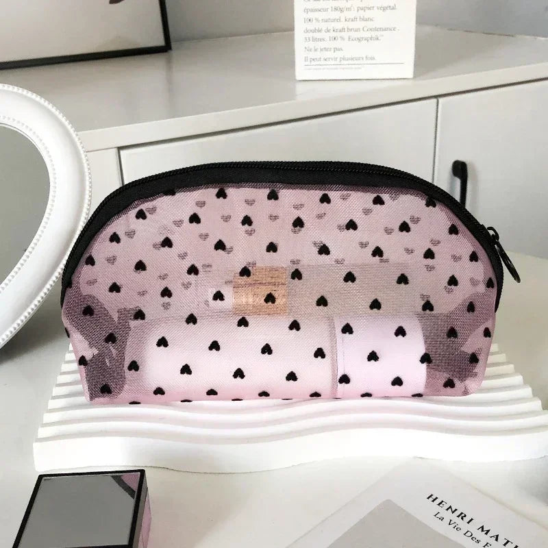 Heart Shaped Nylon Mesh Cosmetic Bag Zipper Organizer - Smarsty