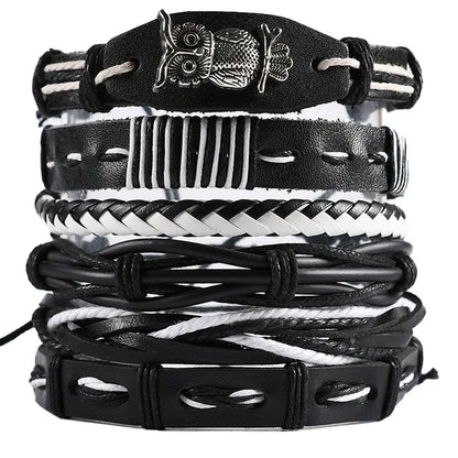 Viking Leather Bracelet For Men Adjustable Skull Design - Smarsty