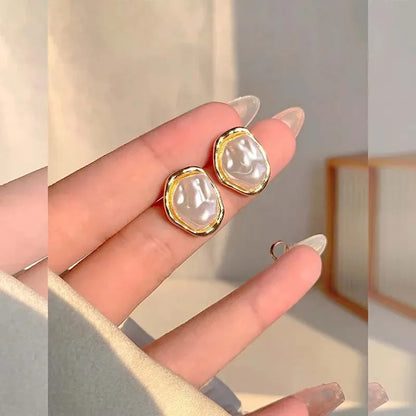 Geometric Pearl Earrings For Women Minimalist Style - Smarsty